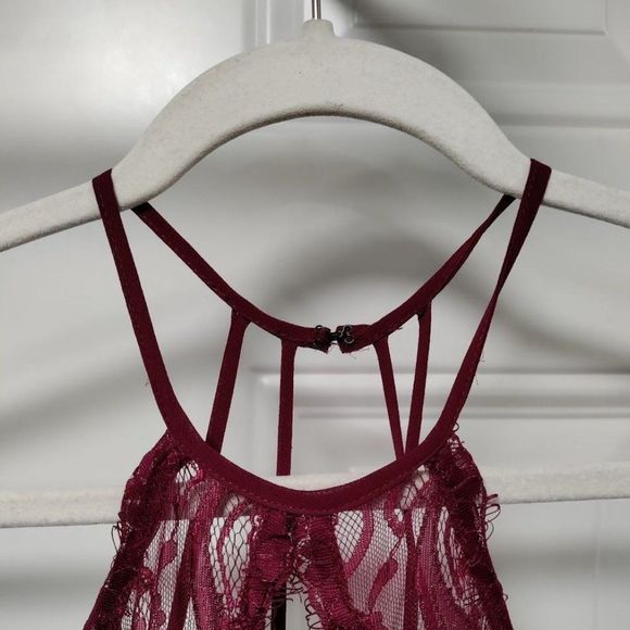 Hayley Paige "5857 - Burgundy" Lace Chiffon Burgundy Dress  12 - Picture 14 of 15